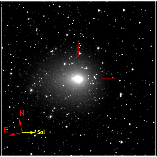 Image of 103P/Hartley taken 2010.10.29 by DI S/C and marked with directional pointers.