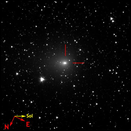 Image of 103P/Hartley taken 2010.11.16 by DI S/C and marked with directional pointers.